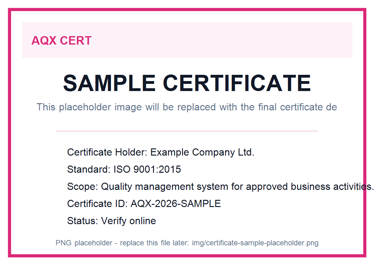 Sample AQX certificate placeholder
